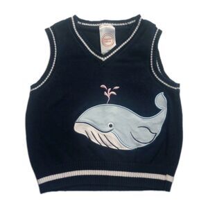 Wonder Nation Knit Vest sz 18M Boys Whale Navy Blue 100% Cotton